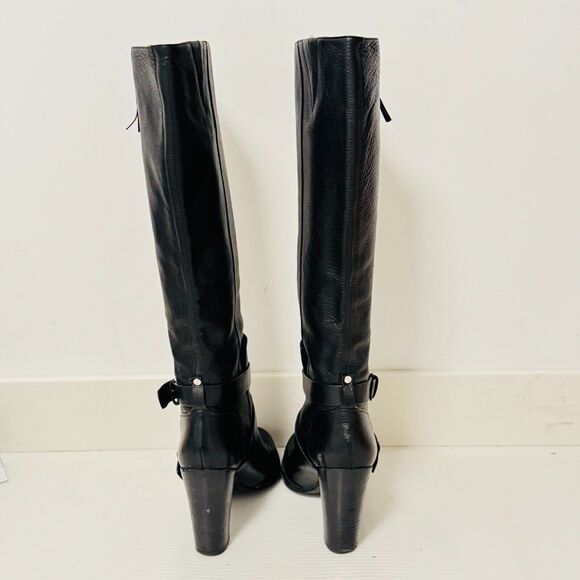 Rebecca Minkoff Boots Womens 8.5 Black Leather Moto Double Buckle Heels Billie - Picture 8 of 12